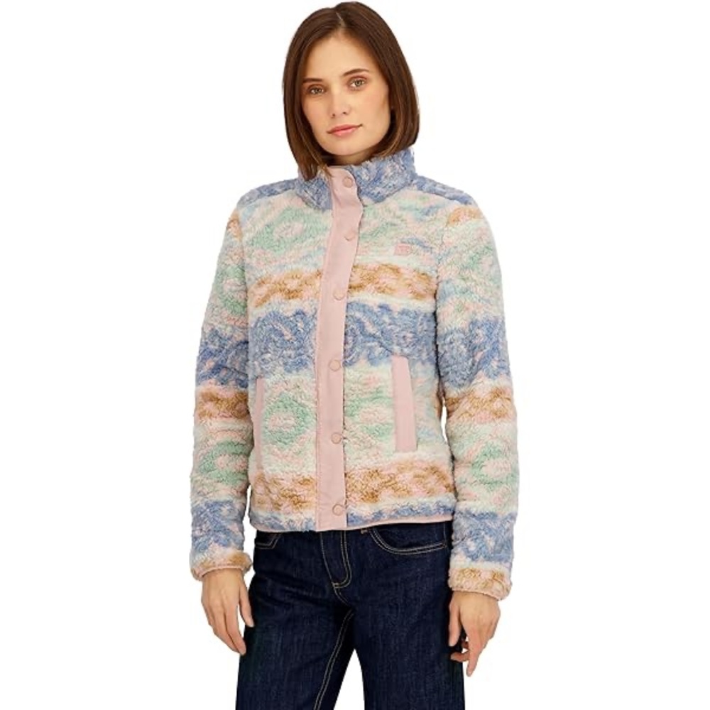 Billabong Pastel Sherpa Jacket in pastel Blue, mauve Pink & Cream New XL